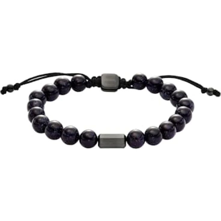Fossil Herren-Edelstahl-Perlenarmband mit Schieberverschluss, poliert, tiefschwarz – Bild 1