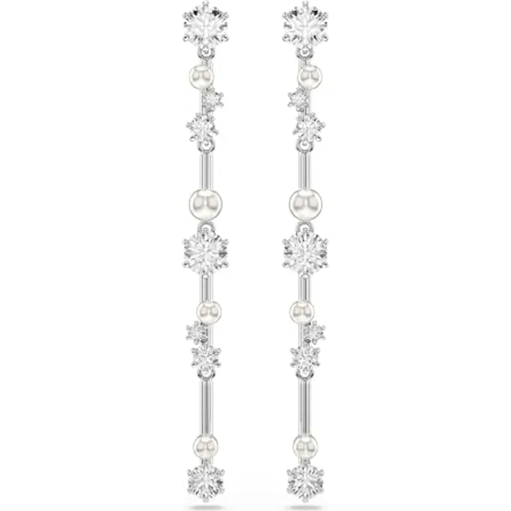Swarovski Constella Drop-Ohrhänger, Paar Ohrstecker mit Swarovski® Zirkonia (synth) und Perle, rhodiniert