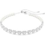 Swarovski Ariana Grande x Choker, rhodinierte Damenhalskette mit Kristallperlen und Herz-Motiven in klarem Pavé, Länge 30-44 cm, Breite 1 cm