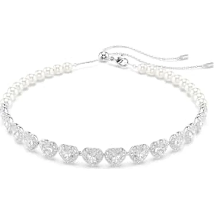 Swarovski Ariana Grande x Choker, rhodinierte Damenhalskette mit Kristallperlen und Herz-Motiven in klarem Pavé, Länge 30-44 cm, Breite 1 cm – Bild 1