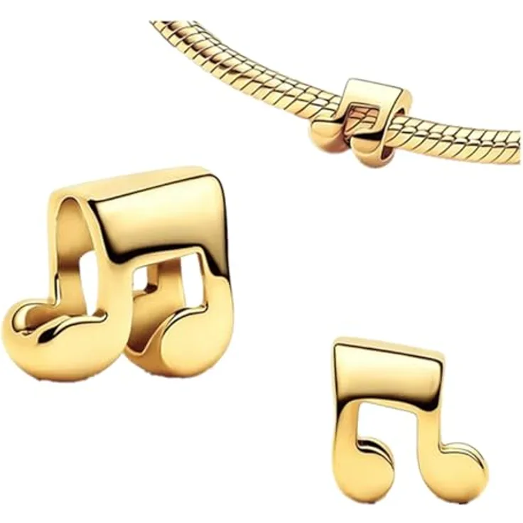 Anduonie 925 Silber Charm Anhänger mit Gold Stopper, roter Musik-Bead, kompatibel mit europäischen Armbändern und Halsketten für Frauen