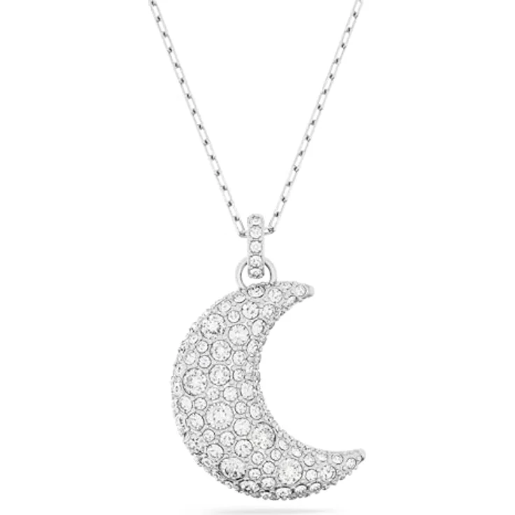 Swarovski Sublima Anhänger, Rhodinierte Damenhalskette im Mond-Design mit Swarovski Kristallen, 40-47 cm lang – Bild 1
