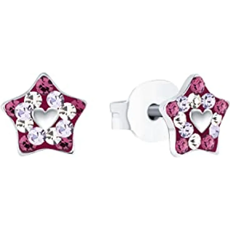 Prinzessin Lillifee Paar Ohrstecker Stern mit Herz, 925 Sterling Silber, mit Preciosa Crystal, ca. 6 mm