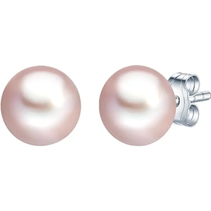 Valero Pearls Damen-Ohrstecker, Süßwasser-Zuchtperlen 7 mm Button fliederfarben, 925 Sterling Silber, elegantes Design mit Schmuckverpackung