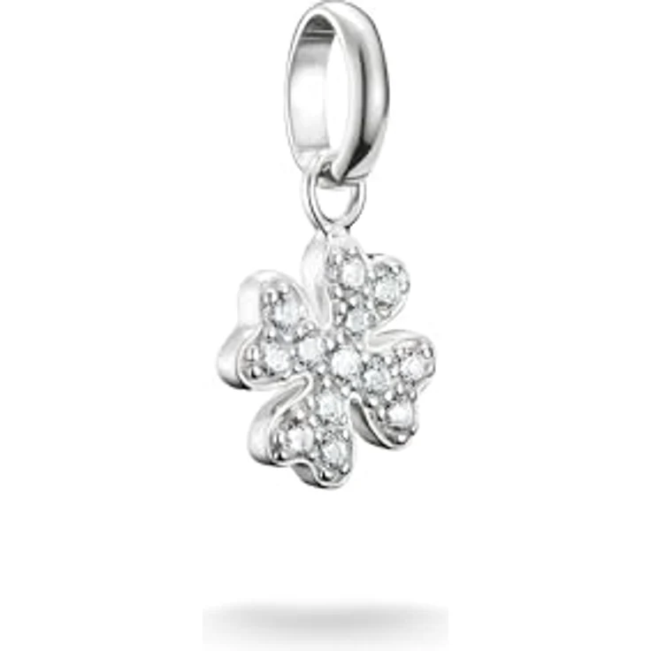 THOMAS SABO Charm-Anhänger Glücksklee, Recyceltes 925 Silber mit Steinen, Charm Club Anhänger mit Karabinerhaken – Bild 1