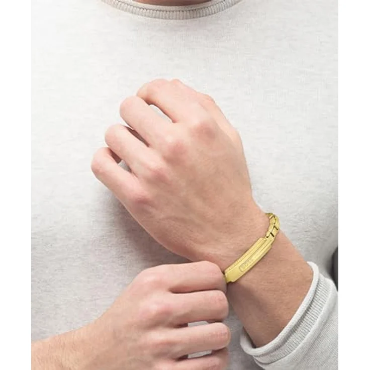 BOSS Jewelry Gliederarmband für Herren Kollektion ORLADO, gebürsteter Edelstahl mit hell-gelbgoldener IP-Beschichtung, 19 cm, magnetischer Verschluss – Bild 3