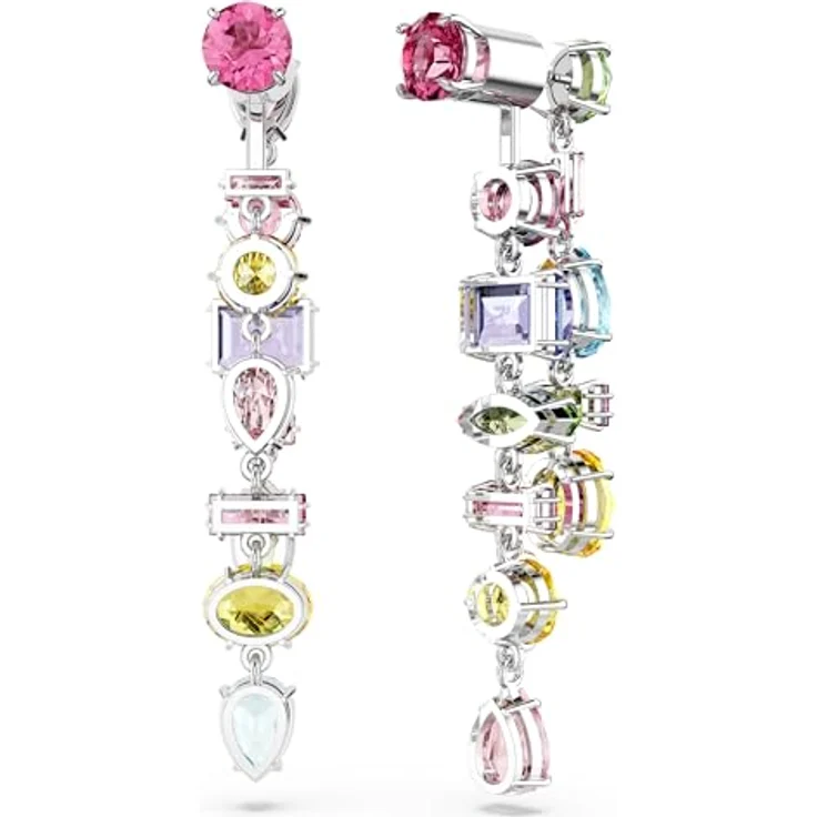 Swarovski Gema Drop-Ohrhänger, Mehrfarbige, Rhodinierte Hängeohrringe mit Strahlenden Swarovski Kristallen – Bild 4