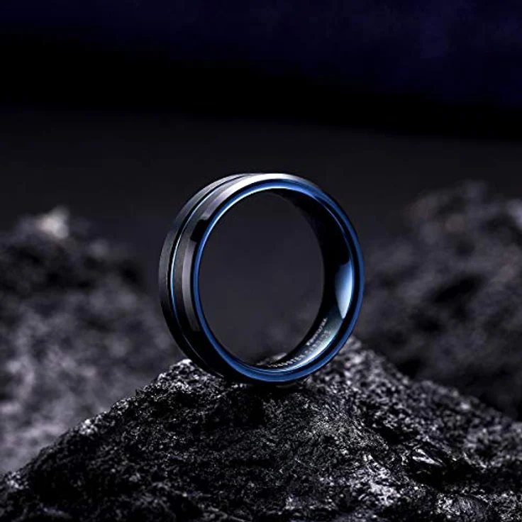 King Will DUO Herren Ehering, 7mm mattierter Wolframcarbid-Ring mit blauer abgeschrägter Kante, Größe 64.7 (20.6) – Bild 3