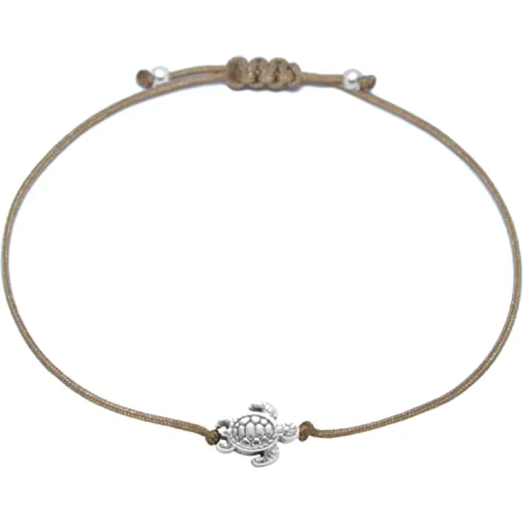 Selfmade Jewelry Armband Damen Schildkröte, handgemachtes Makramee-Armbändchen, größenverstellbar, silber, inkl. Geschenk-Verpackung