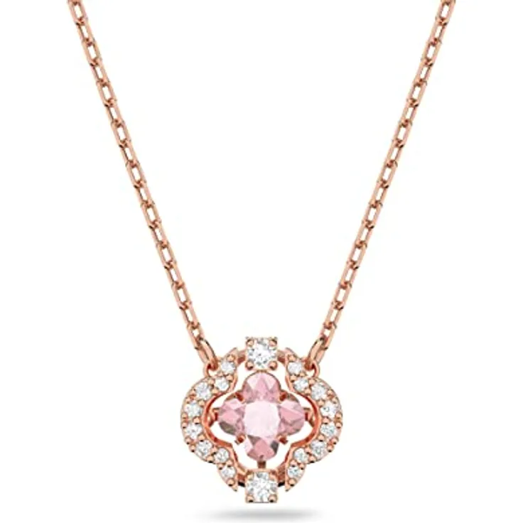 Swarovski Una Halskette, Glücksklee, Rosa, Roségold-Legierungsschicht, Charmantes Blütendesign aus Sparkling Dance Kollektion