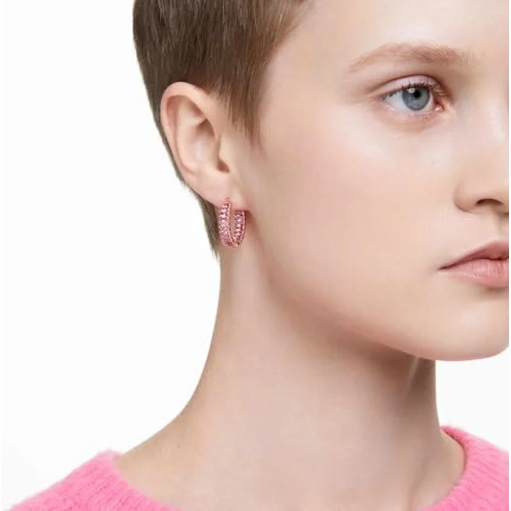 Swarovski Creolen Matrix 5657726, Roségoldene Ohrstecker mit 46 pinken Swarovski-Kristallen und Klappverschluss – Bild 5
