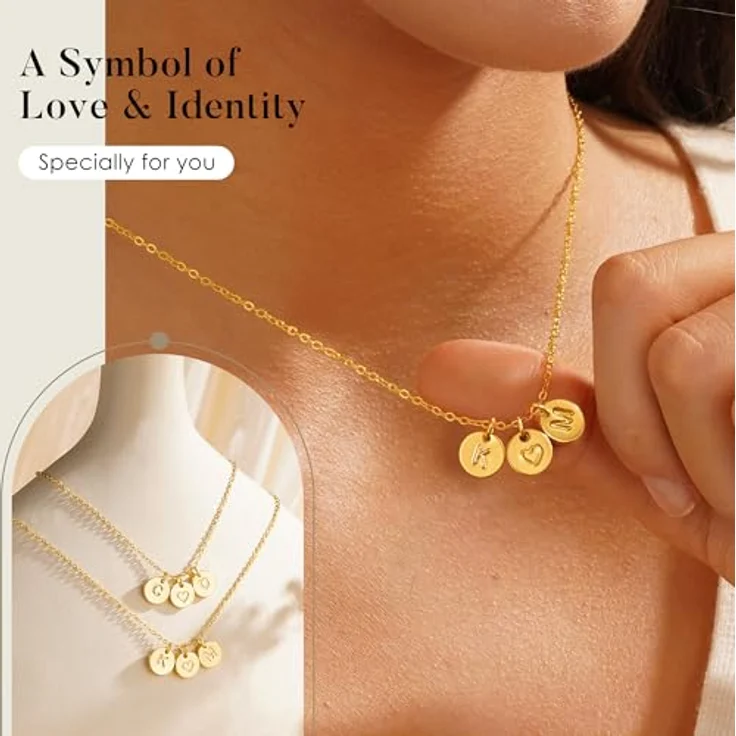 TINGN Gold Halskette Damen, Personalisierte Zwei Buchstaben Kette mit Herz, 14-karätiges Gold, 18" + 2.5" Verlängerung – Bild 5