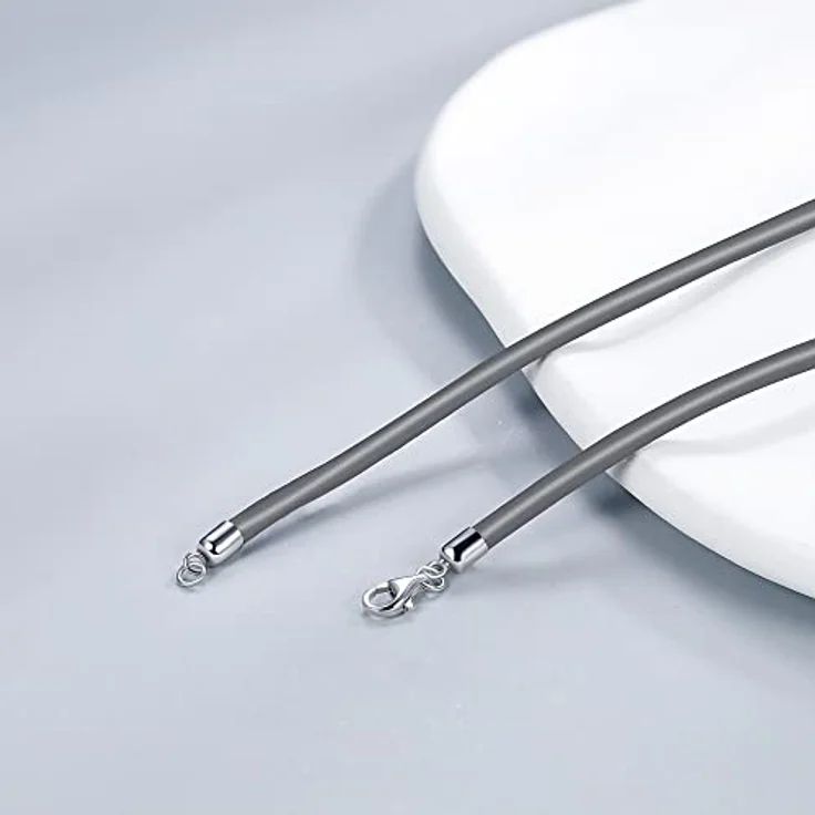 Viwind Echtleder Halskette, geflochtenes Lederband 2.5mm/3mm, 45-60cm mit 925 Sterling Silberverschluss, grau, unisex für DIY Anhänger, in Geschenkbox – Bild 2