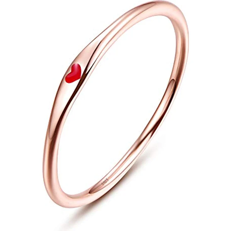 BONLAVIE 925 Sterling Silber Herz Carve Hochzeit Band, stapelbarer Versprechen Ring für Damen, C-Rosegold-Rot, 54 (17.3) – Bild 1