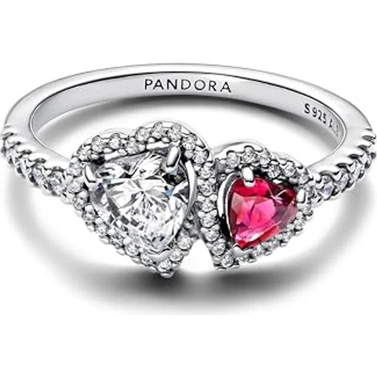 PANDORA Timeless Strahlenkranz Herzen Ring, Sterling Silber mit Zirkonia und rotem Kristall, Größe 52, 193662C01-52 – Bild 2