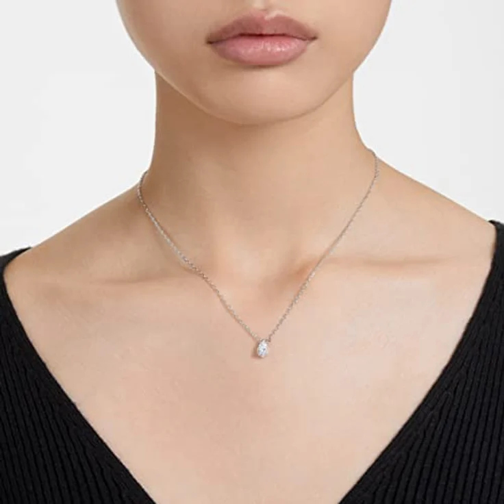 Swarovski Stilla Anhänger, Tropfenschliff, Weiß, Rhodiniert an zarter Kette – Bild 5
