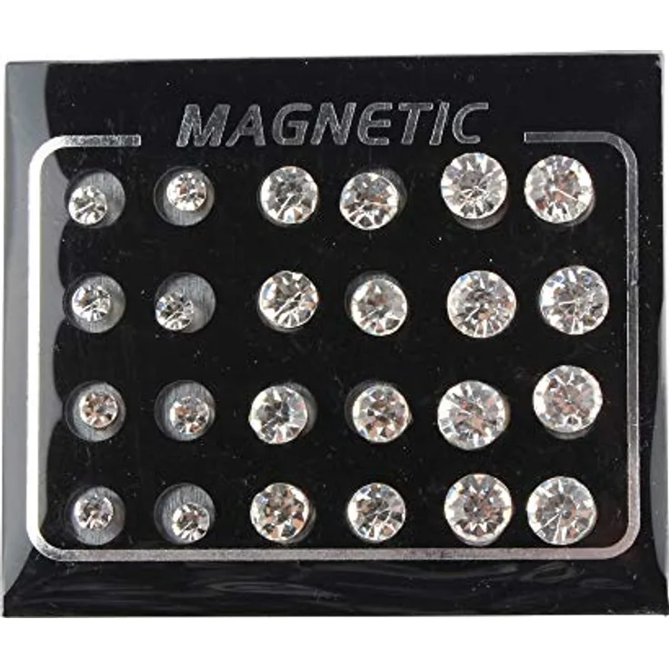 POFET 12 Paar Crystal Studs Magnet-Ohrstecker, Kein Piercing, Durchmesser 4mm, 6mm, 7mm, aus Strass-Material
