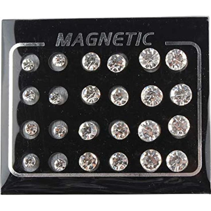 POFET 12 Paar Crystal Studs Magnet-Ohrstecker, Kein Piercing, Durchmesser 4mm, 6mm, 7mm, aus Strass-Material – Bild 1