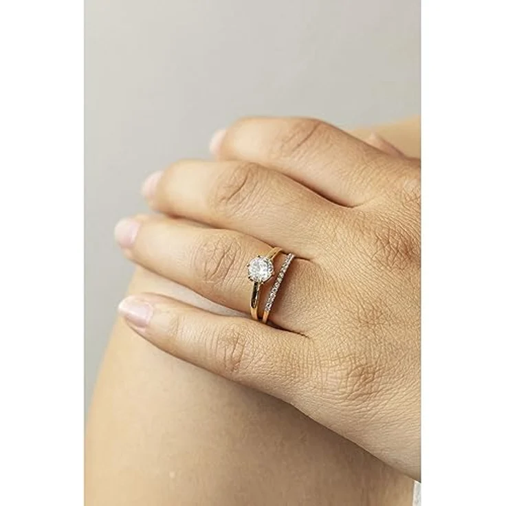 Celesta Celesta Gold Damen Ring-Set, 375/- Gold glänzend mit 14 Zirkoniasteinen, gelb, im Geschenketui – Bild 3