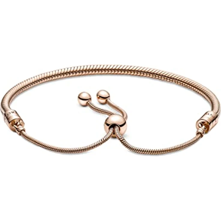 PANDORA Moments Schiebeverschluss Schlangen-Gliederarmband, 14 Karat rosévergoldet, Größe 28, mit beweglicher Endkappe und Schmucksteinen, 589652C01-2 – Bild 2