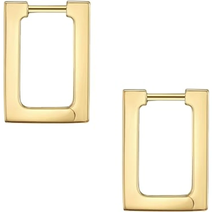 Glanzstücke München Damen Creolen 925/- Sterling Silber, gelbvergoldet, 14 Karat Silberohrcreolen im eckigen Geo-Design mit Klapp-Verschluss – Bild 2