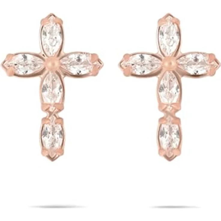 Tamaris Ohrstecker aus Edelstahl mit Kreuz-Motiv, IP Roségold, 1,4 cm, wasserfest & hautfreundlich – Bild 3