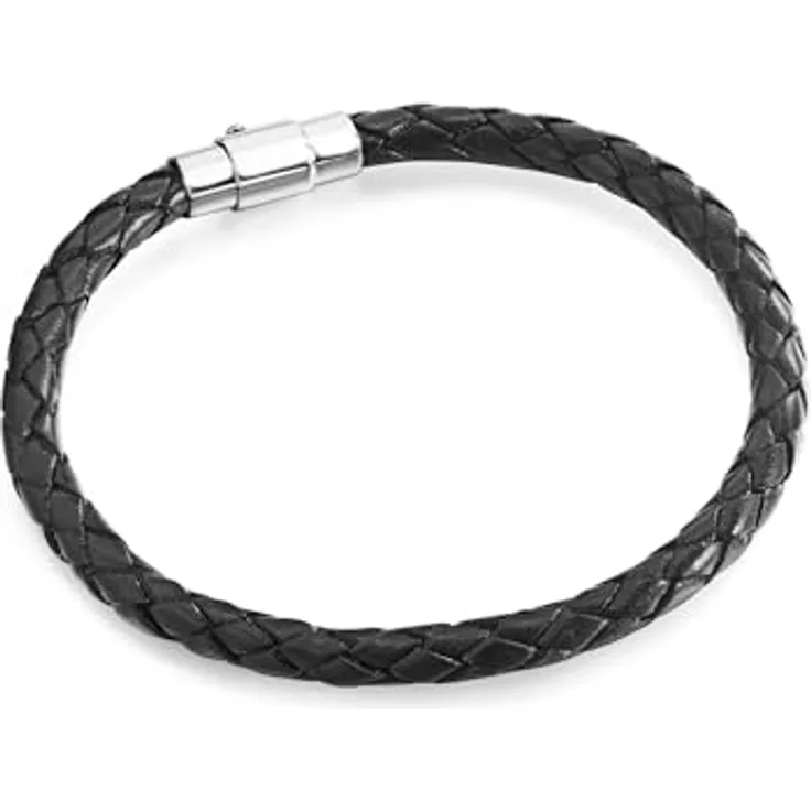 Rafaela Donata Unisex Lederarmband Echtleder Schwarz, geflochten, Magnetverschluss aus Edelstahl, 6 Längen verfügbar
