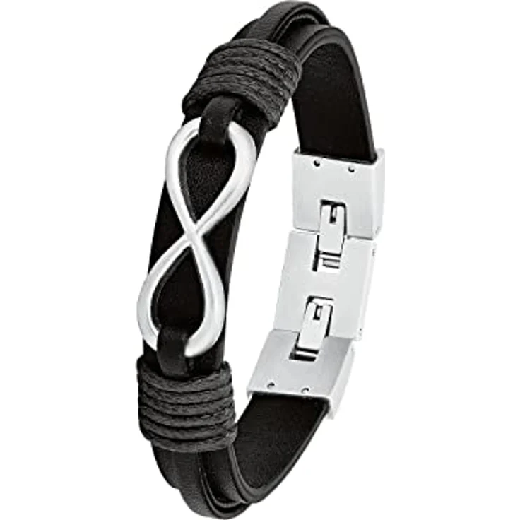s.Oliver Herren Armband Infinity, Leder / Edelstahl, schwarz, longueur 20-21,5 cm, inkl. Geschenkbox – Bild 1
