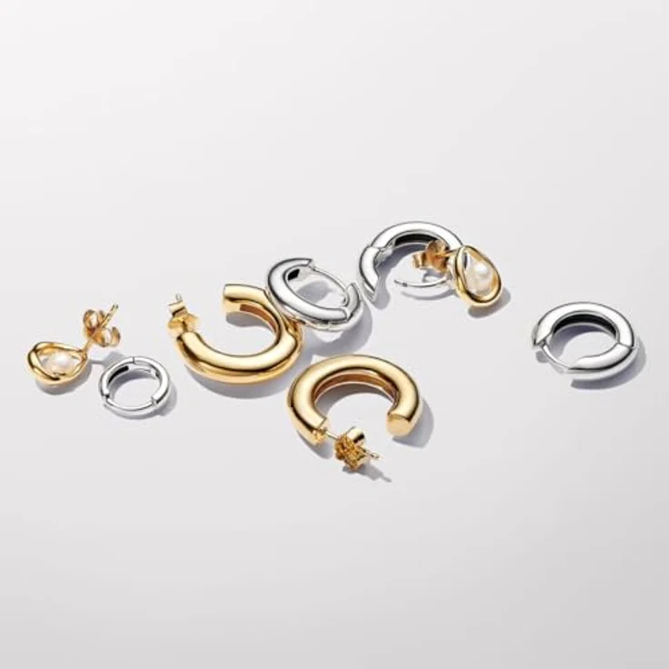 Pandora Essence Organisch Geformter Kreis Ohrringe mit behandelten Süßwasserzuchtperlen aus Sterling Silber und vergoldeter Metalllegierung, 293276C01 – Bild 5