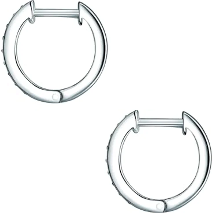 Rafaela Donata Damen Creolen 925/- Sterling Silber mit schwarzem Zirkonia, Klappcreolen, modern und klassisch, rhodiniert – Bild 2