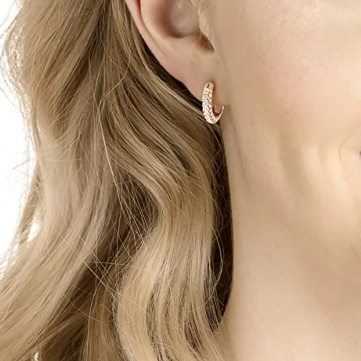 Swarovski Stone Ohrringe, Rosé Vergoldete Kreolen mit Kristallpavé, 1 cm – Bild 3