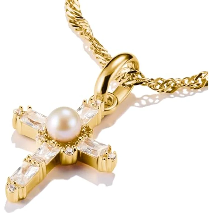 THOMAS SABO Charm Vintage-Kreuz vergoldet mit Zirkonia (synth) und Süßwasserzuchtperle - Connect – Bild 2