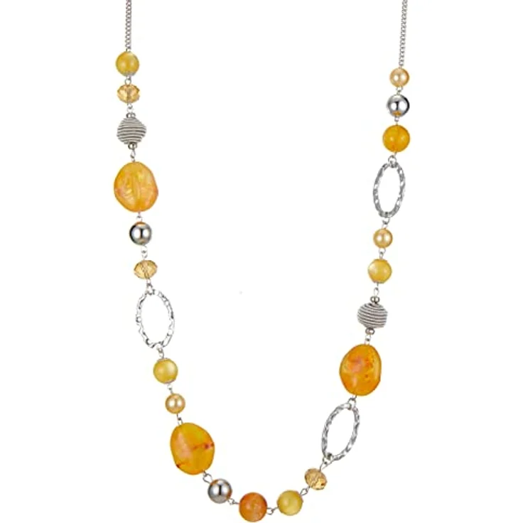 Bulinlin Lange Silber Perlenkette für Damen, Boho Statement Chain Halskette, 35+3 Zoll, Gelb, Modeschmuck und Geburtstagsgeschenke – Bild 1