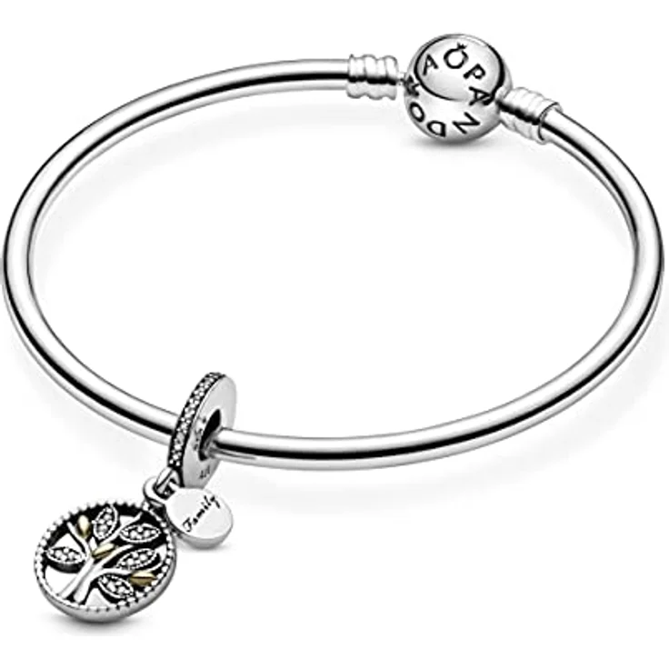 PANDORA Moments "Familienbaum" Anhänger, handgefertigter Sterling-Silber Bead mit 14 Karat Golddetails und "family"-Prägung – Bild 5