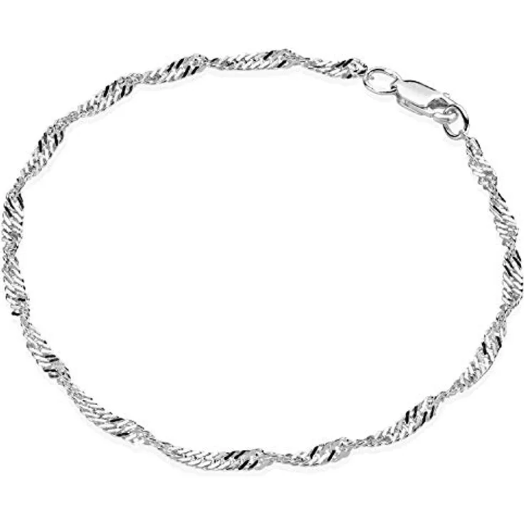 Materia Damen Armband Kette 925 Silber, gedrehte Singapurkette, 3mm, 17cm mit Karabinerverschluss