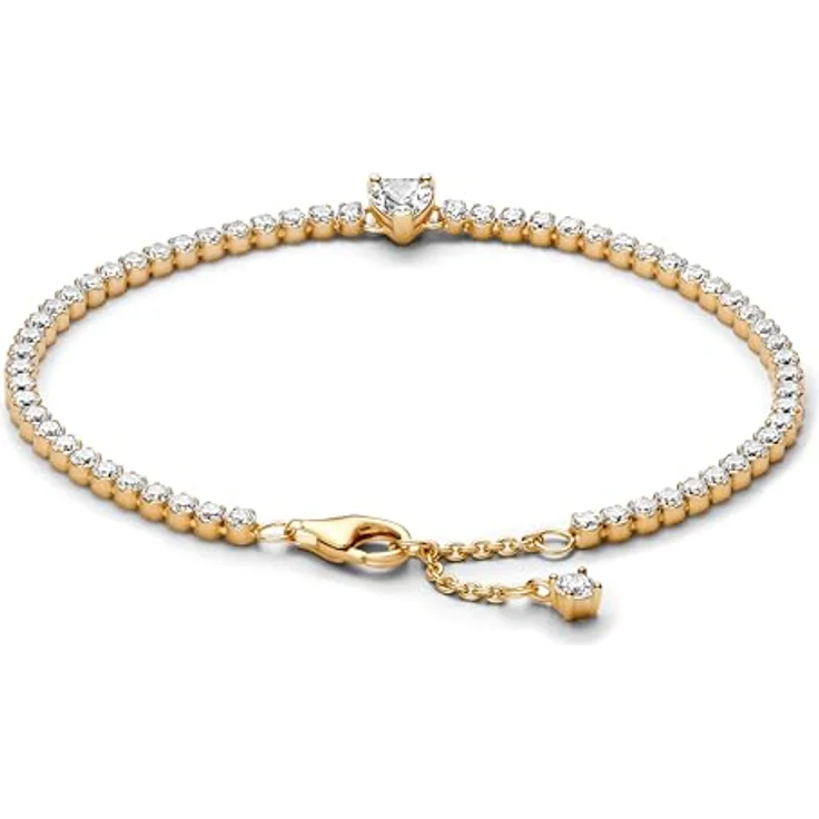 PANDORA Timeless Funkelndes Herz Tennisarmband, Sterling-Silber mit 14 Karat vergoldeter Metalllegierung und Zirkonia, 16cm, 560041C01-16 – Bild 2