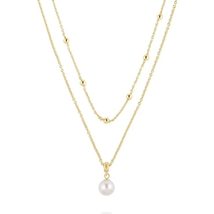 JETTE Damen-Halskette 925er Silber mit Süßwasserperle, 45 cm, Gelbgold 32021989 – Bild 1