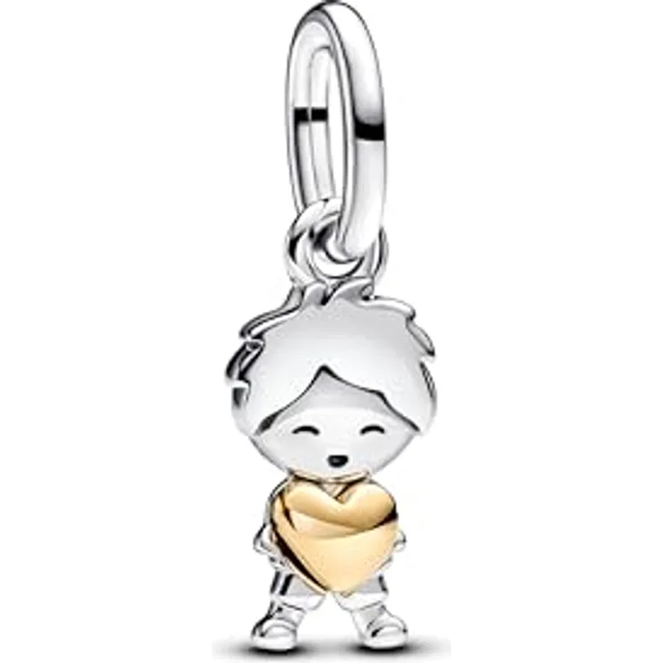 PANDORA Moments Happy Boy Charm-Anhänger, aus Sterling Silber mit vergoldeter Metalllegierung, kompatibel mit ME und Moments Armbändern, 763602C00