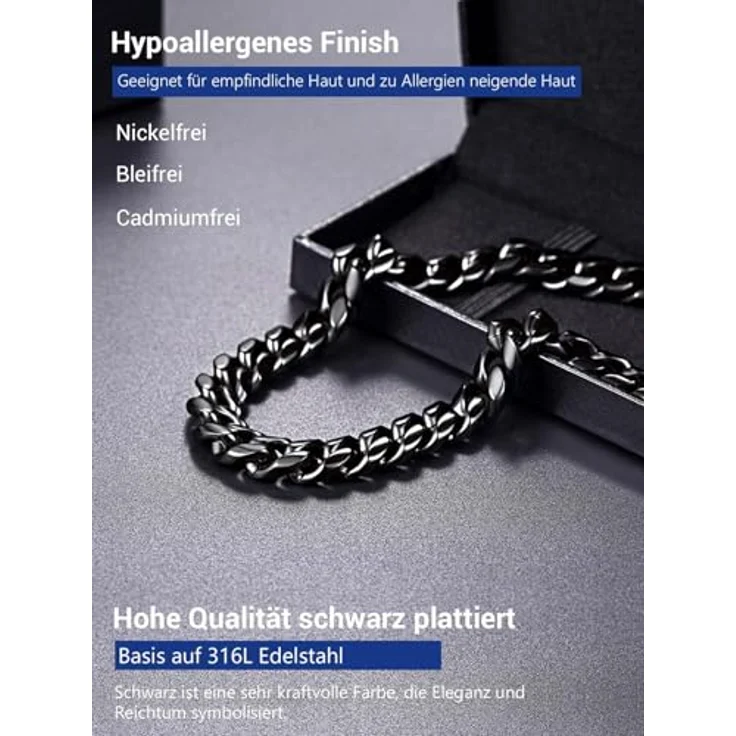 PROSTEEL Herren Halskette, 14mm breite massive Panzerkette aus 316L Edelstahl, schwarz plattiert, 71cm, Hip-Hop Street Style – Bild 2