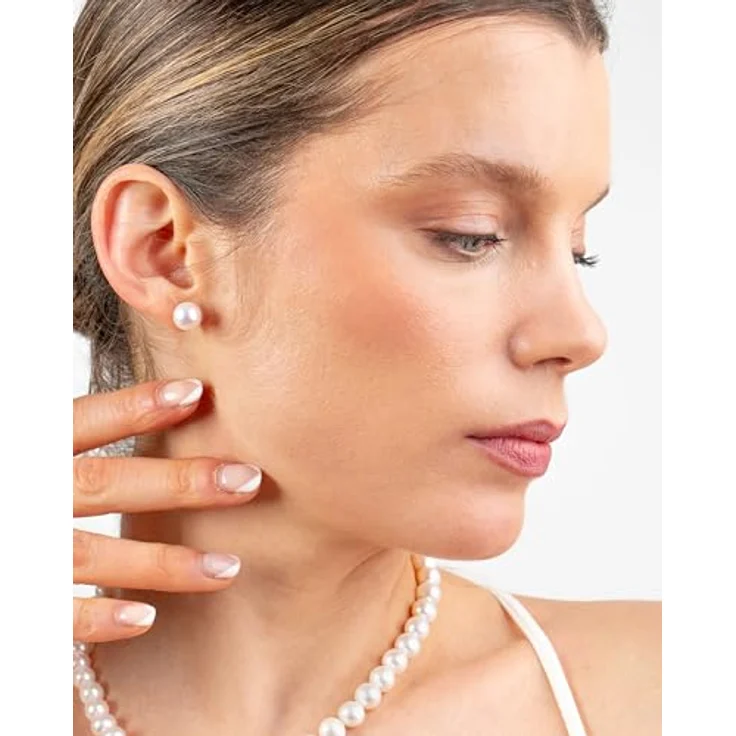 SECRET & YOU Perlenohrringe Damen, Süßwasser Zuchtperlen Knopfperle, 925 Sterling Silber, erhältlich in 10 Größen (4 mm bis 13 mm) – Bild 5