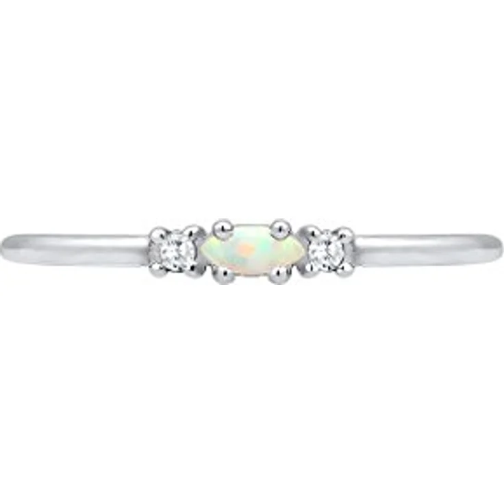 Elli Damenring Vintage mit Zirkonia Kristallen und Opal, 925 Sterling Silber – Bild 2
