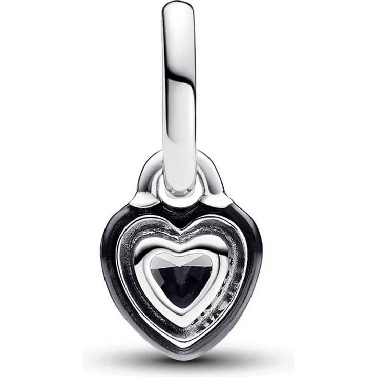 Pandora Kettenanhänger 793042C01, Silber Anhänger mit schwarzem Chakra Herz aus 925 Sterlingsilber und synthetischem Kristall, 13 mm