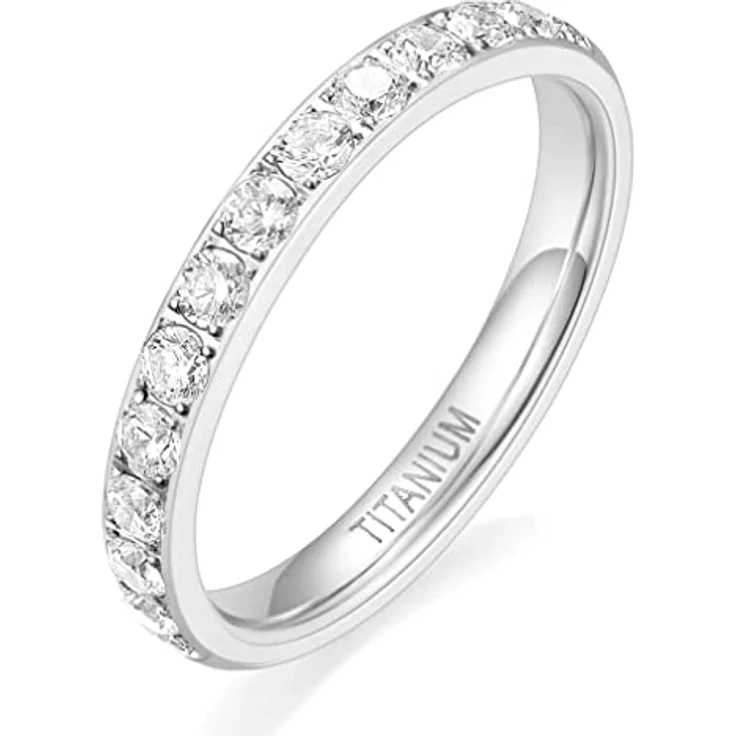 Zakk Eternity Ring, 3mm Titan Ewigkeitsring mit Zirkonia, Silber-halb, Größe 51 (16.2) – Bild 1