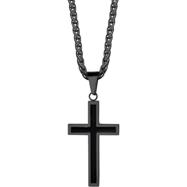 Richsteel Kreuz Kette Herren, Silber/Gold/Schwarz Edelstahl Halskette 55+5cm verstellbar, personalisierbarer Kettenanhänger, christliches Schmuckstück