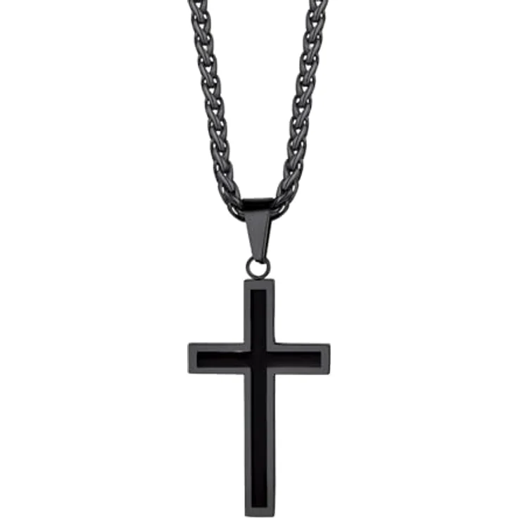 Richsteel Kreuz Kette Herren, Silber/Gold/Schwarz Edelstahl Halskette 55+5cm verstellbar, personalisierbarer Kettenanhänger, christliches Schmuckstück – Bild 1