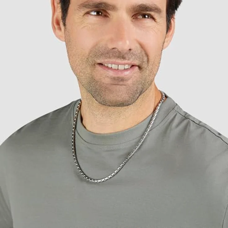 s.Oliver Herren Necklace 55 cm - Halskette aus mattiertem Edelstahl in Silber - wasserfest & hautfreundlich, Venezianerkette – Bild 3