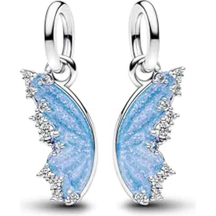 PANDORA Moments Teilbarer Schmetterling Charm-Anhänger aus Sterling-Silber mit Zirkonia und blauer Emaille, Gravur „TOGETHER ABOVE ALL“, Kompatibel ME und Moments, 794244C01