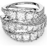 Swarovski Hyperbola Wrap Ring, Damenring mit facettierten weißen Elementen in verschiedenen Schliffen, rhodiniert