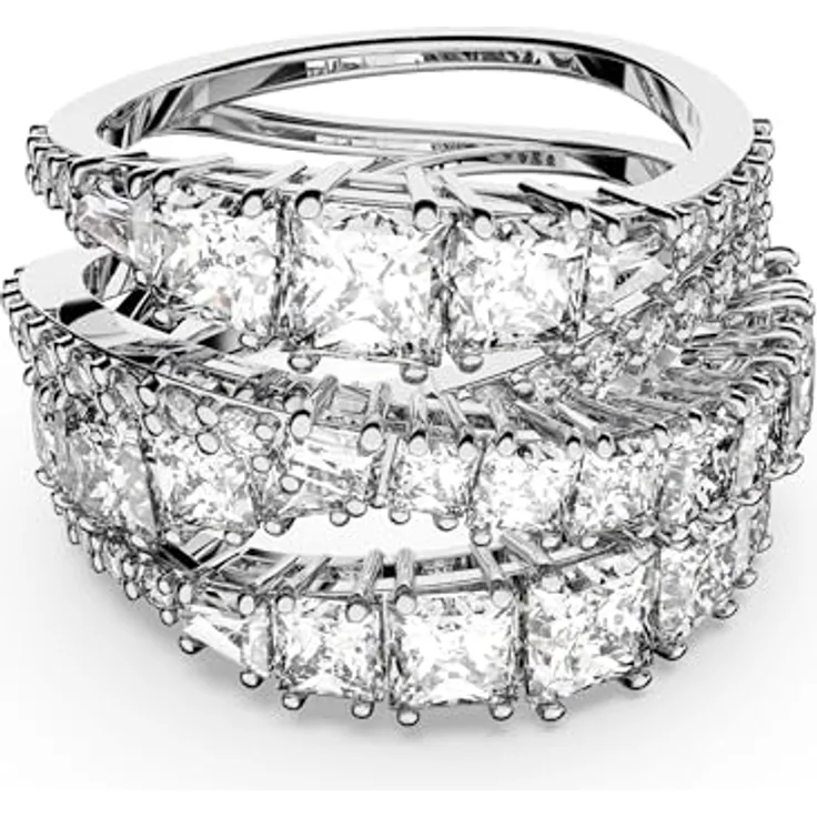Swarovski Hyperbola Wrap Ring, Damenring mit facettierten weißen Elementen in verschiedenen Schliffen, rhodiniert