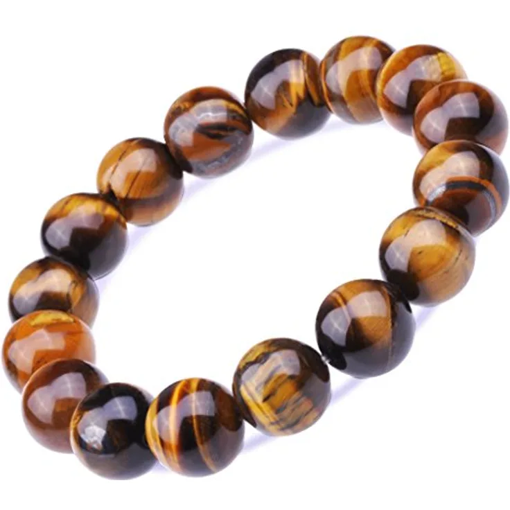 Feilok 12MM Enerigearmband, Tigerauge Kugelkette aus Naturperlen, 22 cm für Kinder, Damen und Herren